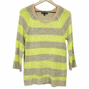 Cable & Gauge Anthropologie Womens Sz L Sweater Metallic Thread Shimmer Neon Tan
